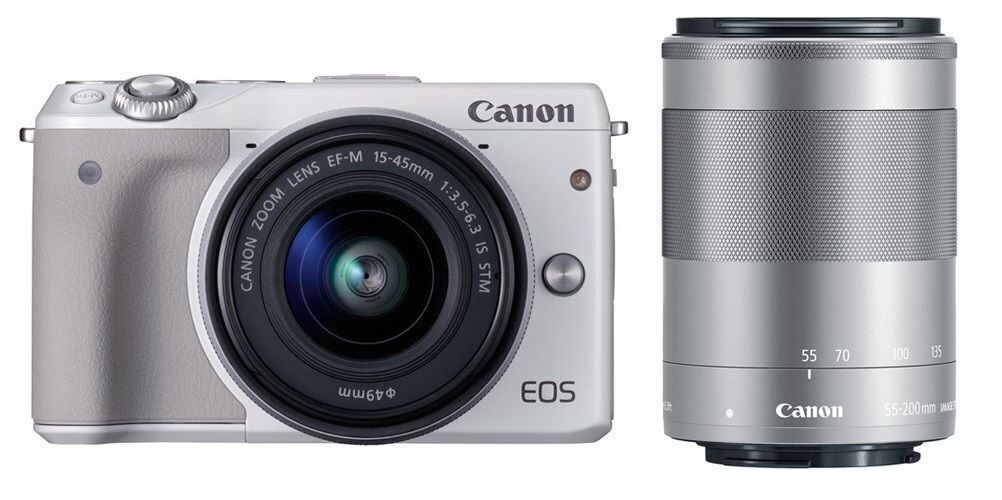 Беззеркальная фотокамера Canon EOS M3 Kit 15-45 IS STM+55-200 IS STM EAC White