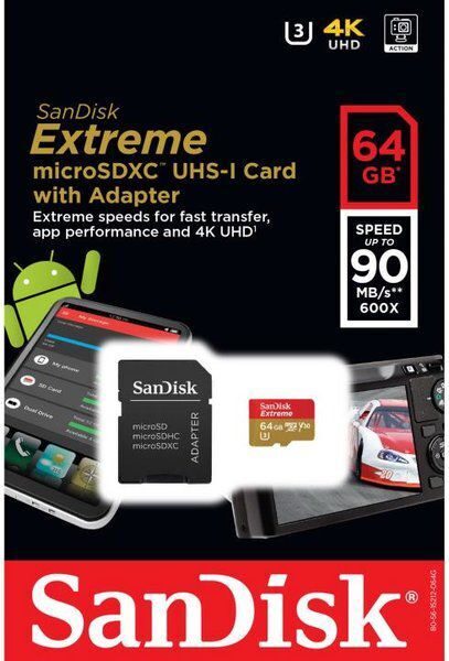 Карта памяти SanDisk microSDXC 64Gb Class10 Extreme + adapter