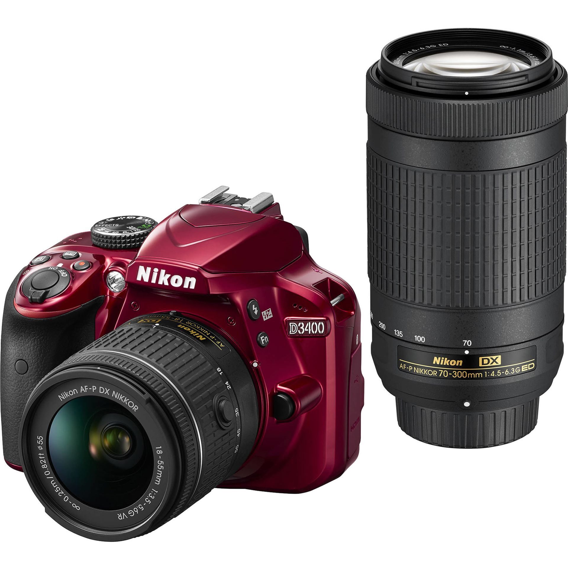 Зеркальный фотоаппарат Nikon D3400 Kit 18-55 AF-P VR+70-300mm ED AF-P DX EAC Red